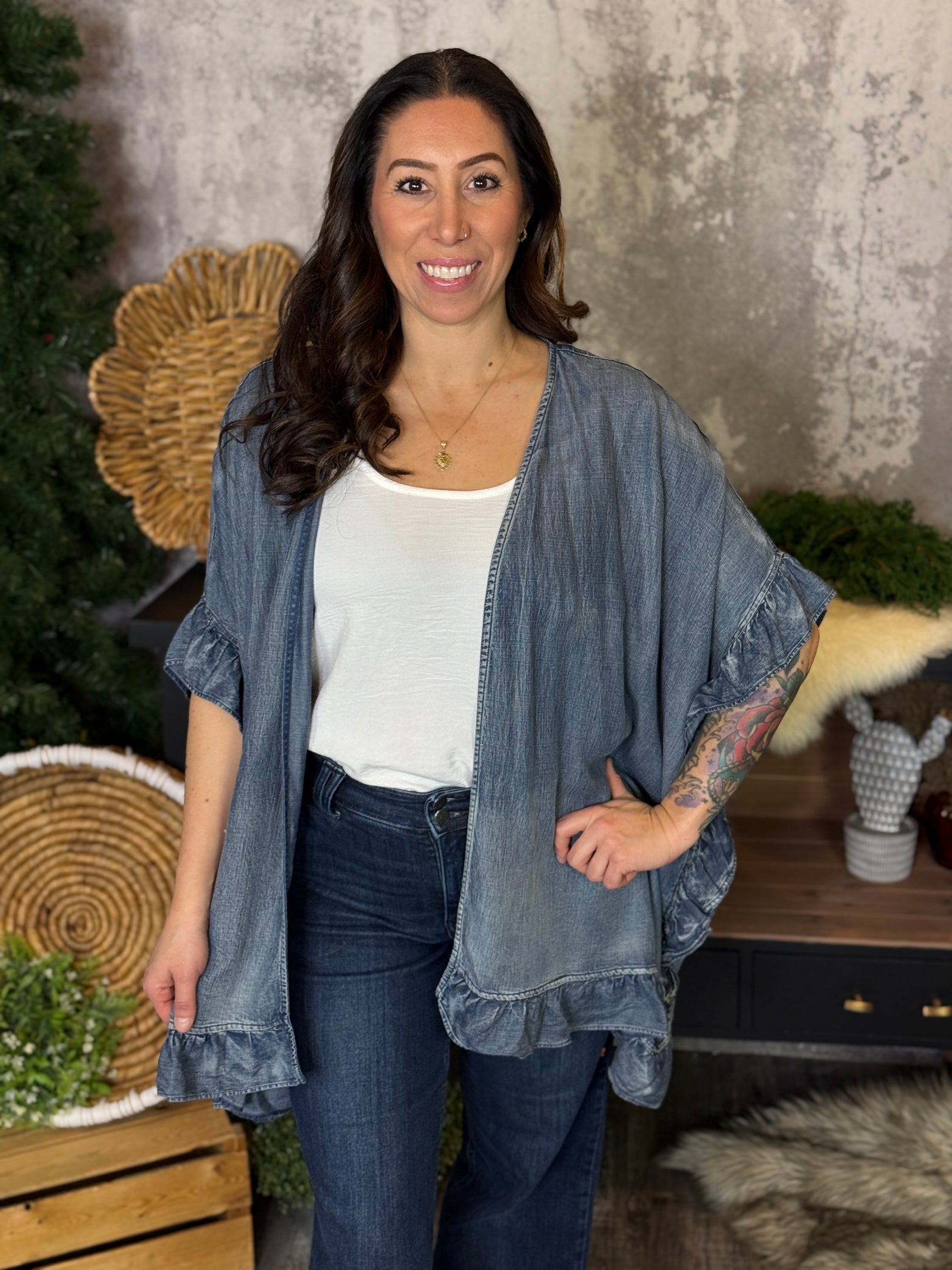 Chambray Ruffle Layer  (Small - 3X)