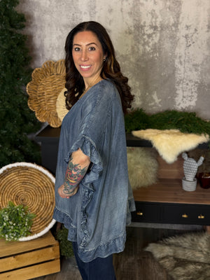 Chambray Ruffle Layer  (Small - 3X)