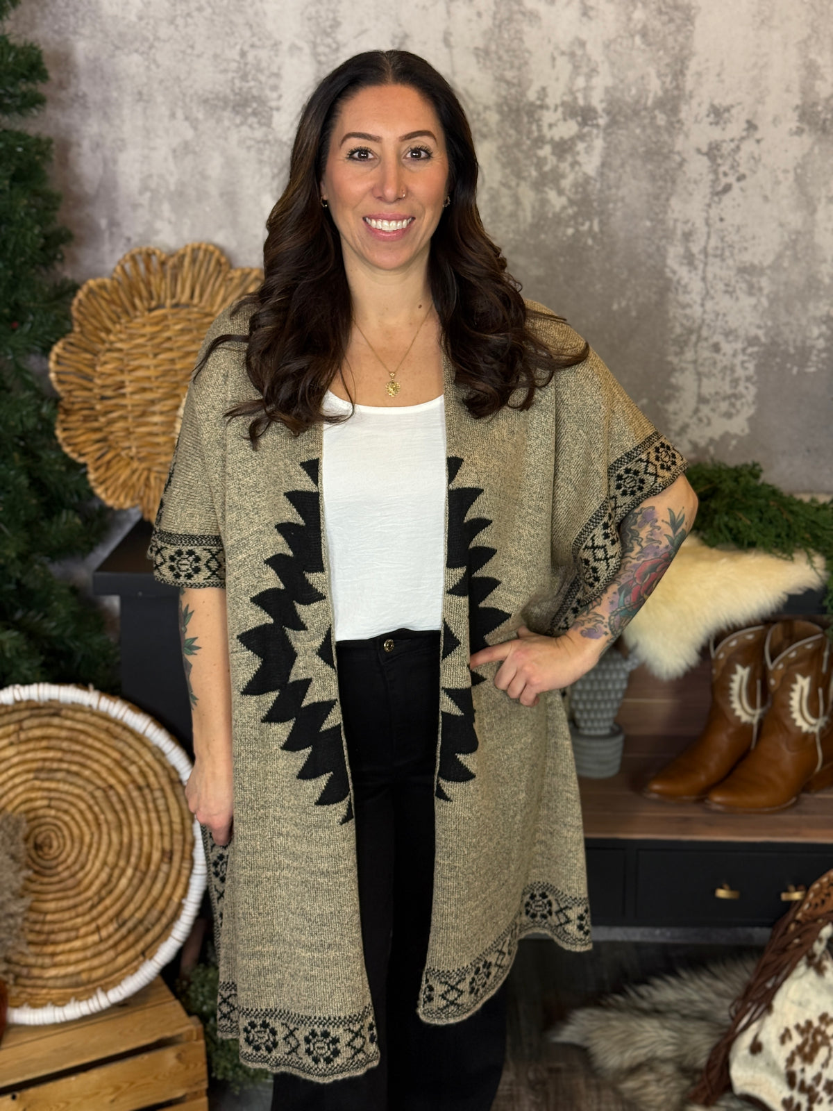 Oatmeal Geo Print Cardigan