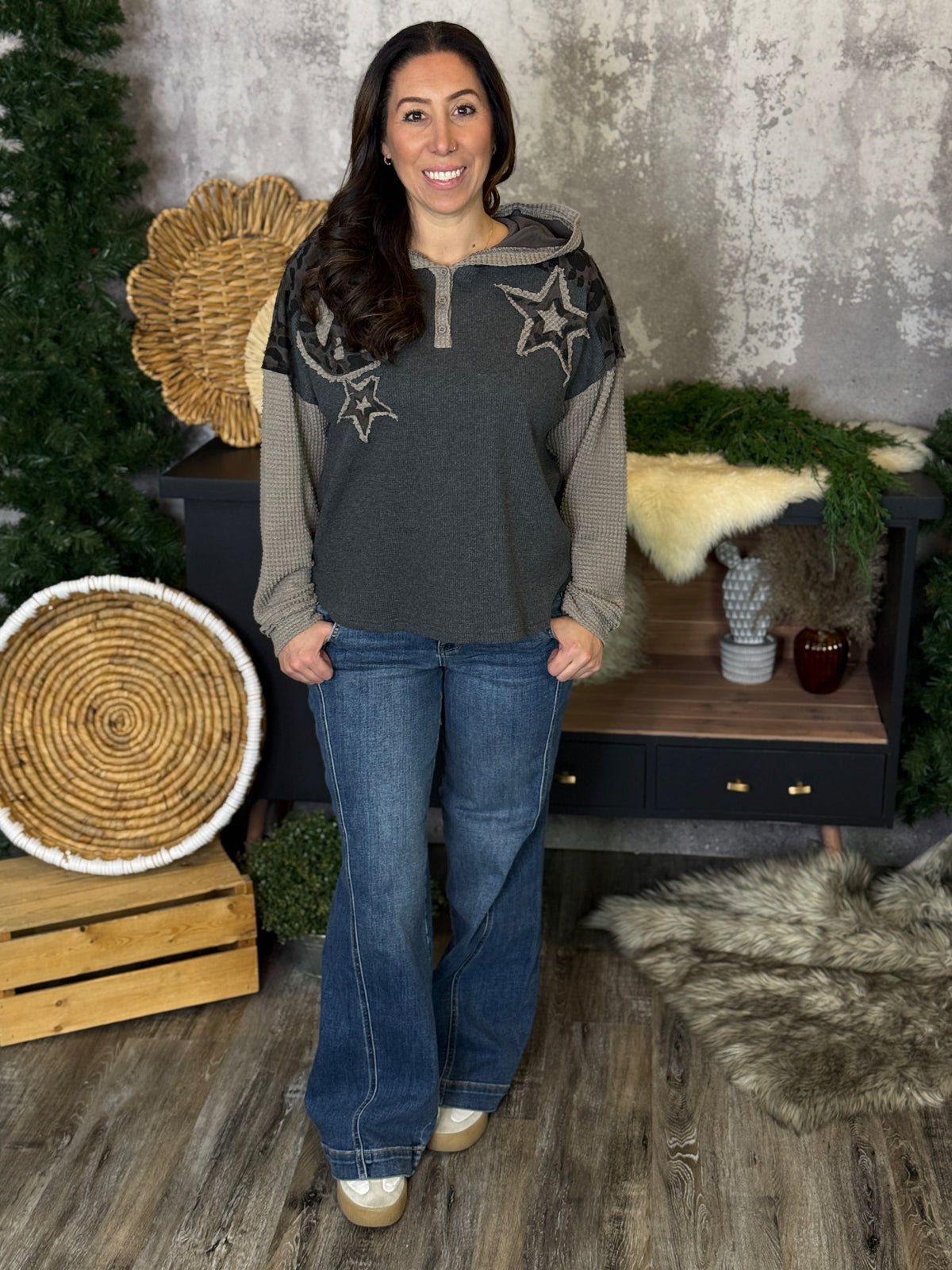 Charcoal Leopard Hooded Thermal Top (Small - 3X)