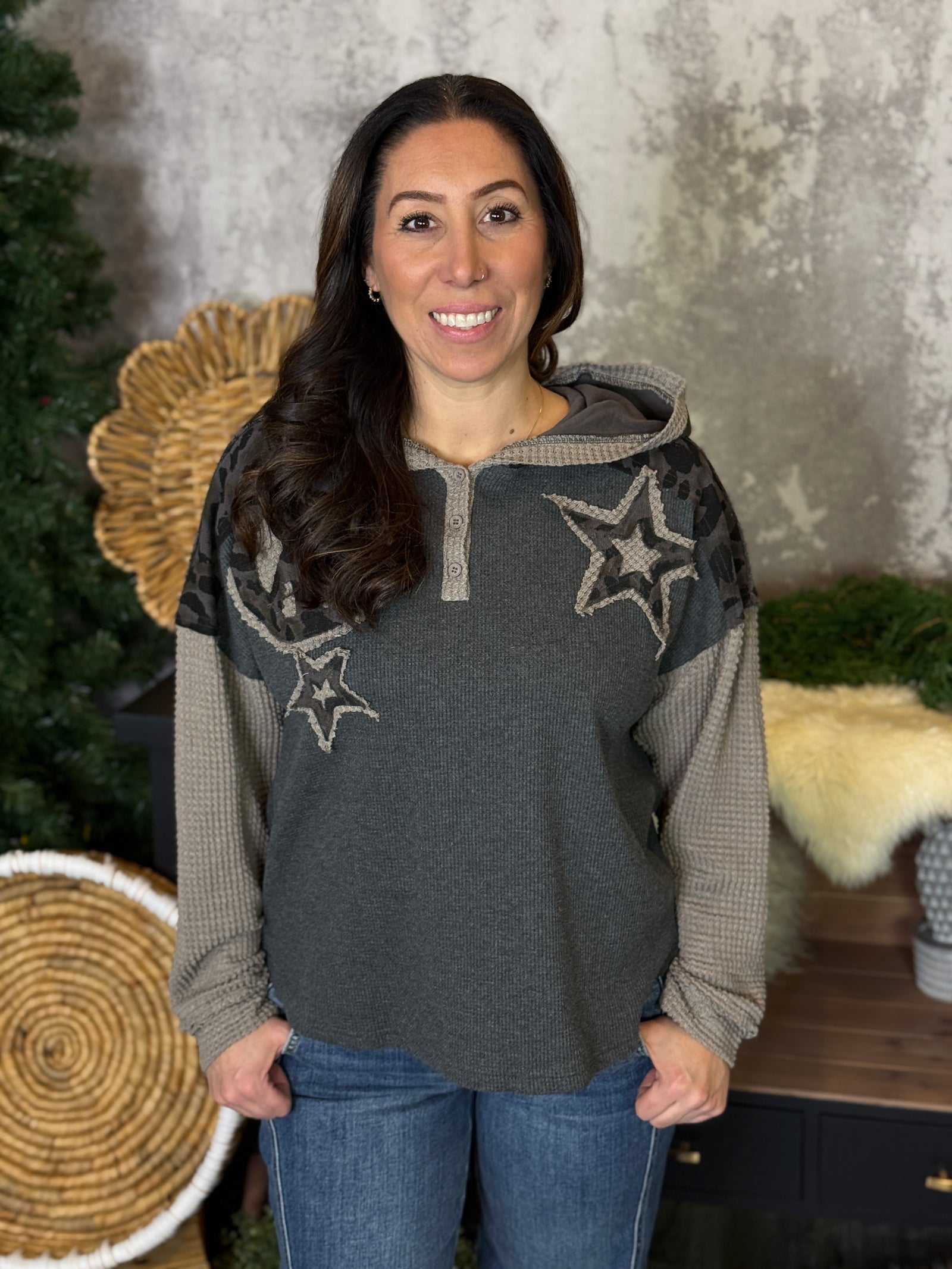 Charcoal Leopard Hooded Thermal Top (Small - 3X)