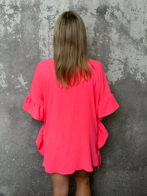 Ruffle Kimono - Flamingo Pink (Small - 3X)