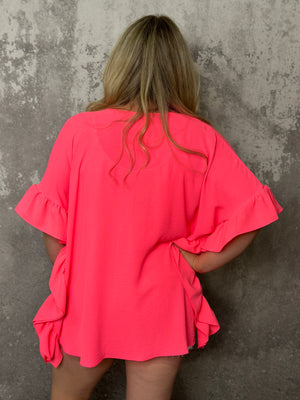 Ruffle Kimono - Flamingo Pink (Small - 3X)
