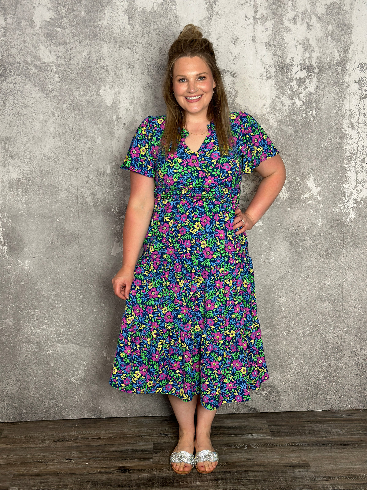 Floral Flutter Sleeve Maxi Dress (Small - 3X) - FINAL SALE
