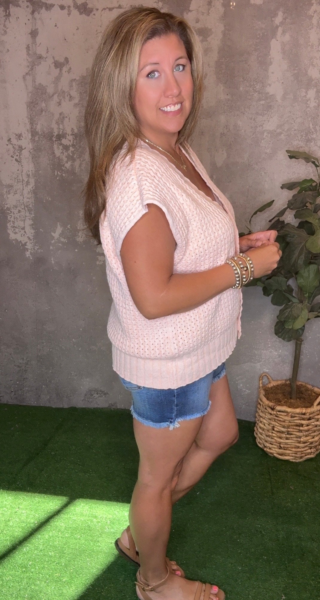 Peach Drop Shoulder Button Up Sweater