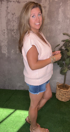Peach Drop Shoulder Button Up Sweater