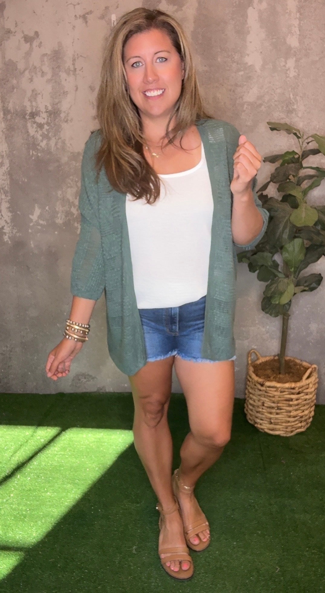 Short Sleeve Dark Sage Knit Cardigan