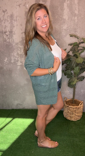 Short Sleeve Dark Sage Knit Cardigan