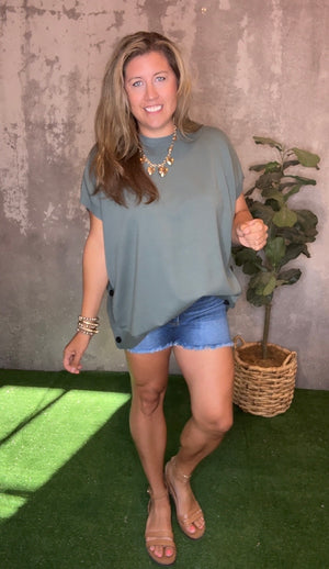 Side Button Sage Tunic Sweater