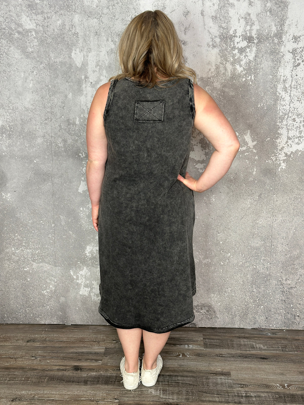 Mineral Wash Vneck Midi Dress