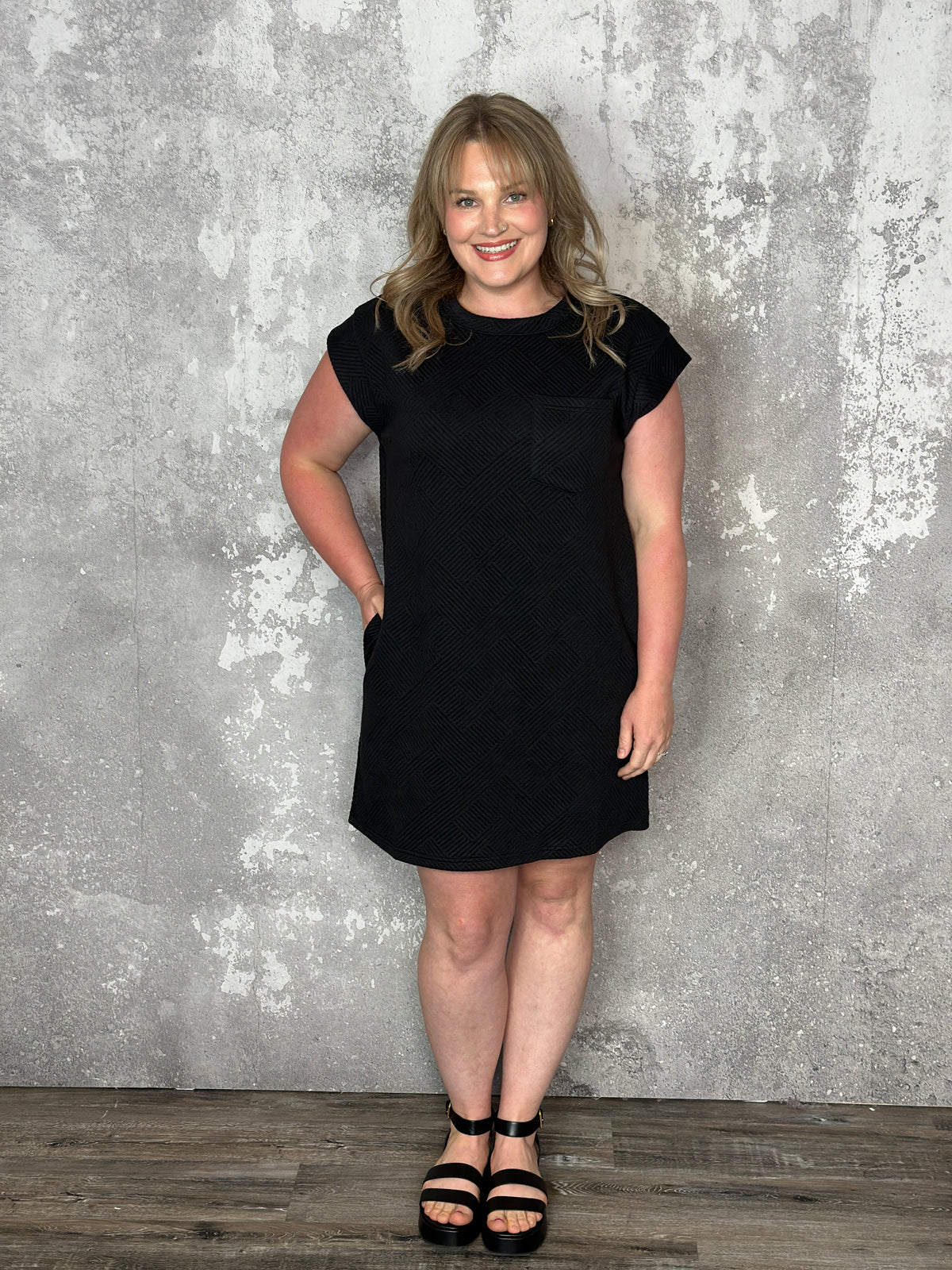 Drop Shoulder Quilted Texture Dress (Small - 2X)