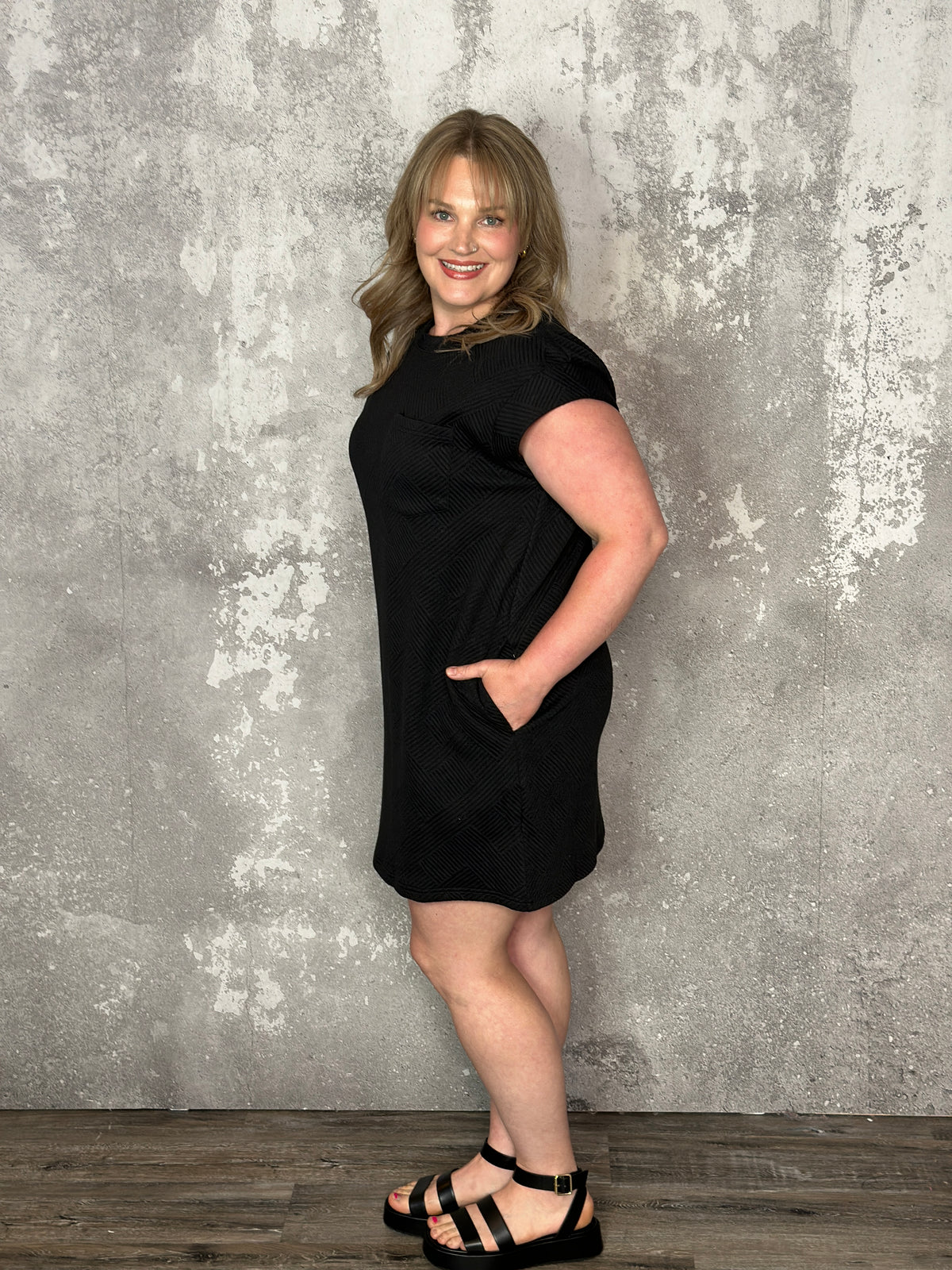 Drop Shoulder Quilted Texture Dress (Small - 2X)