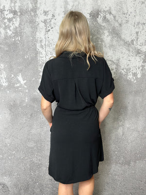 Black Waist Tie Button Dress (Small - 3X) FINAL SALE