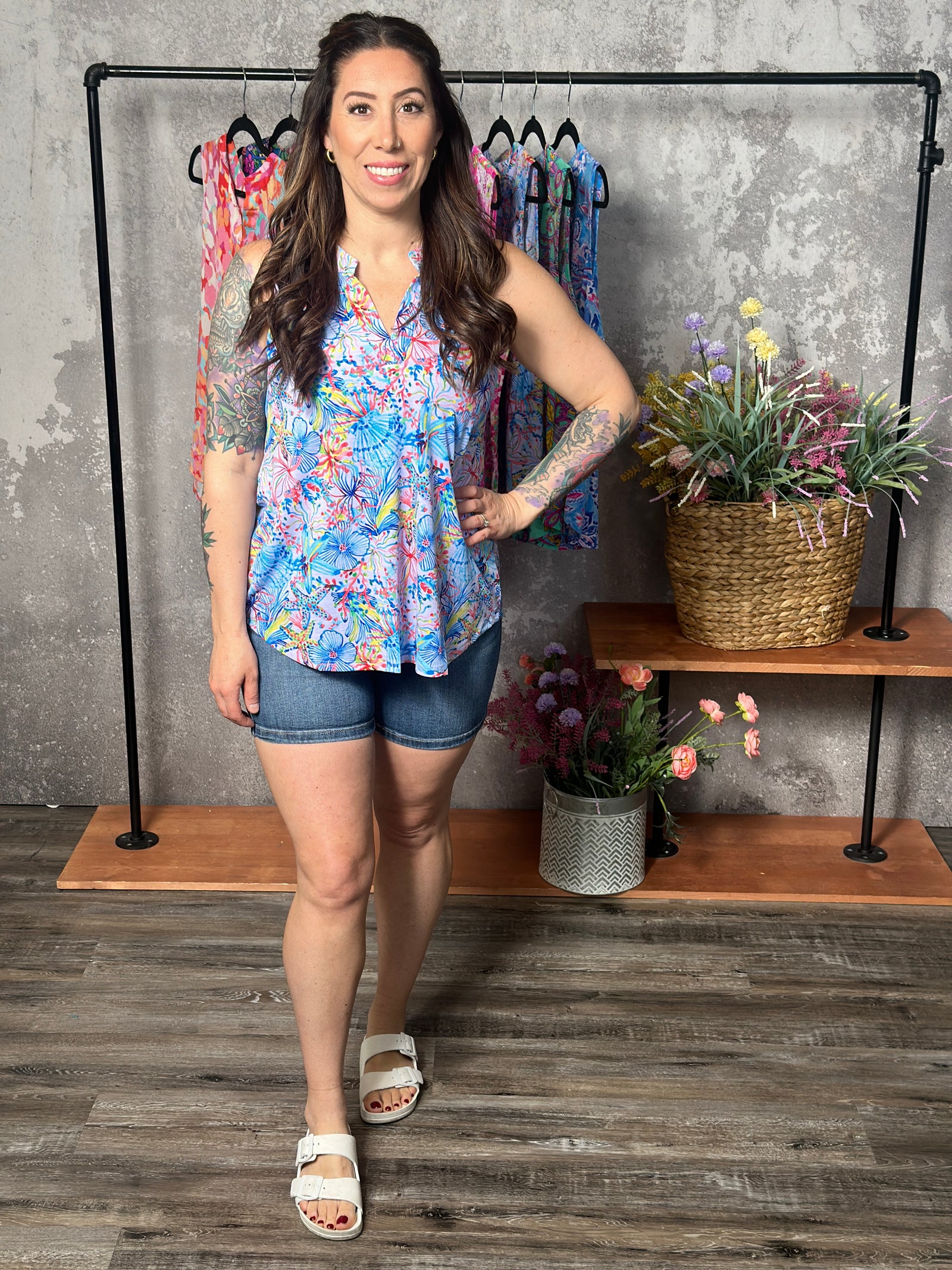 Lizzie Wrinkle Free Print Tank - Seascape (Small - 3X) - FINAL SALE