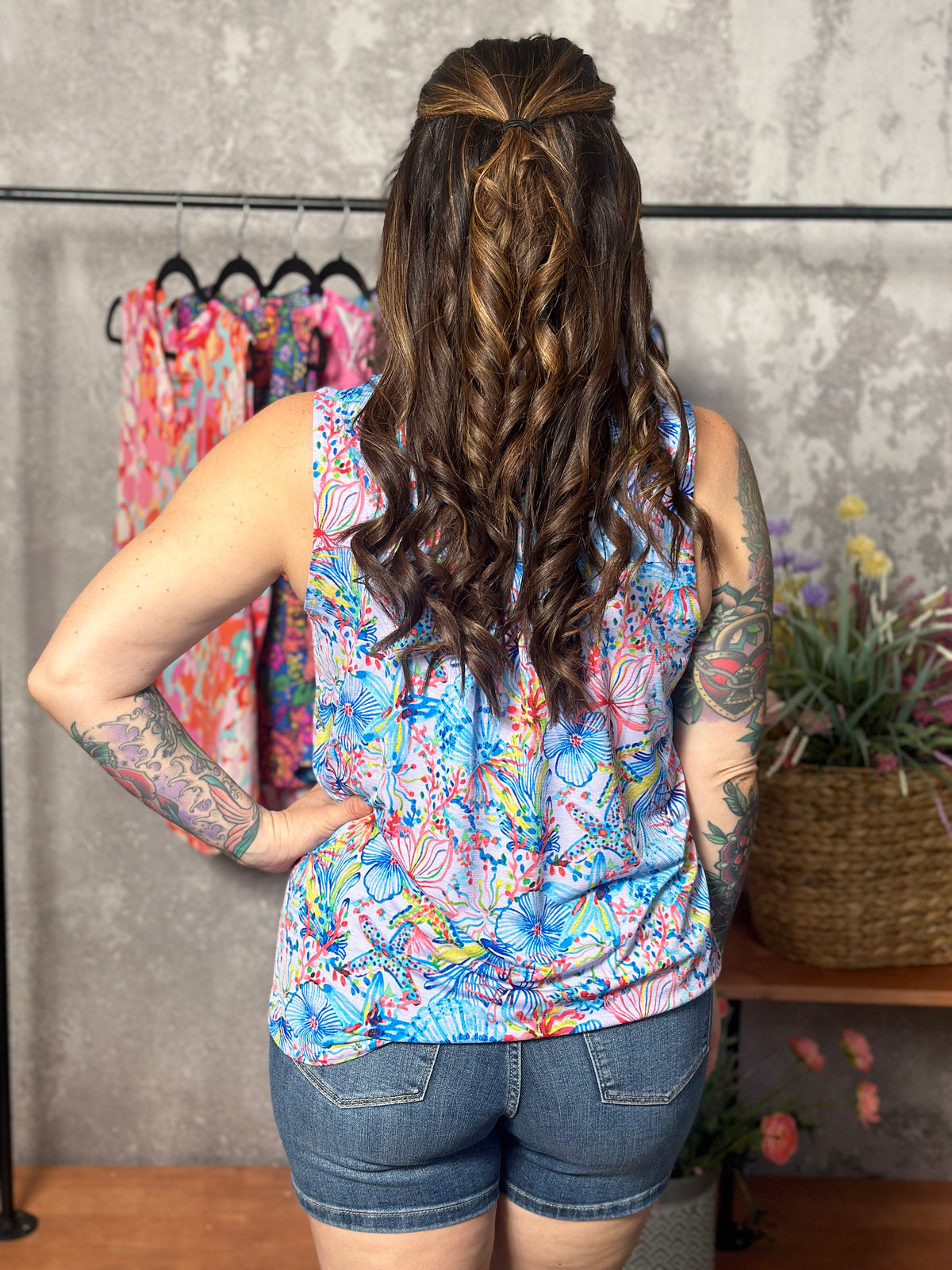 Lizzie Wrinkle Free Print Tank - Seascape (Small - 3X) - FINAL SALE
