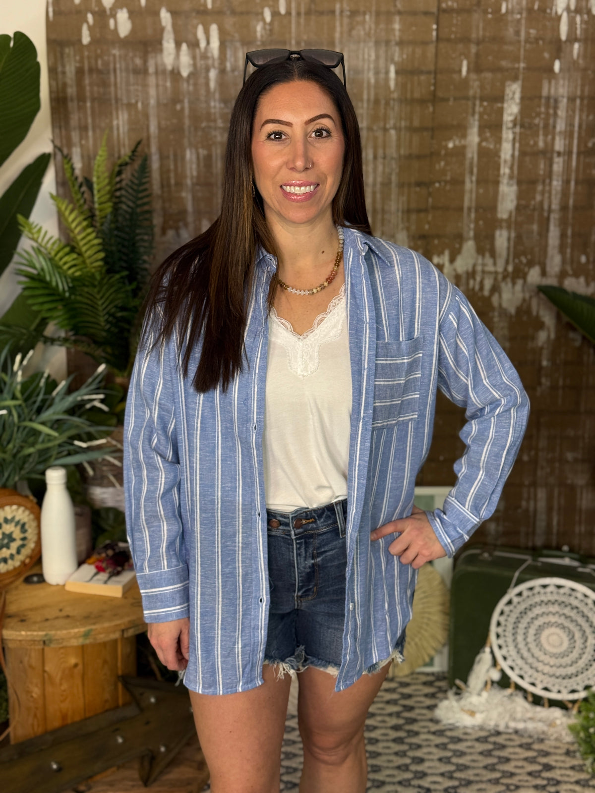 Coast Blue Button Up Collared Top