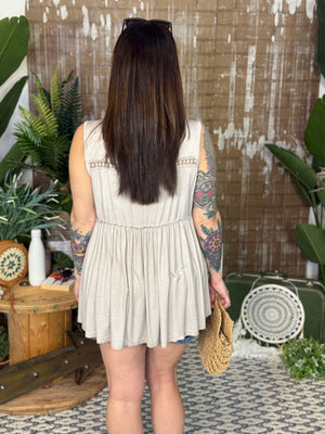 Vneck Tank with Dainty Crochet Detail - Taupe