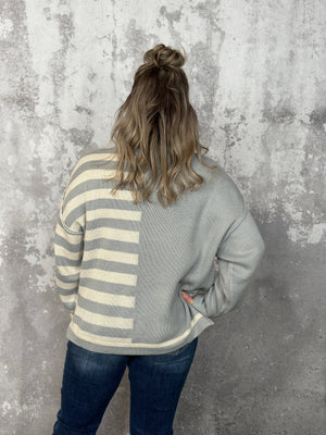 Grey/Blue Half Stripe Sweater