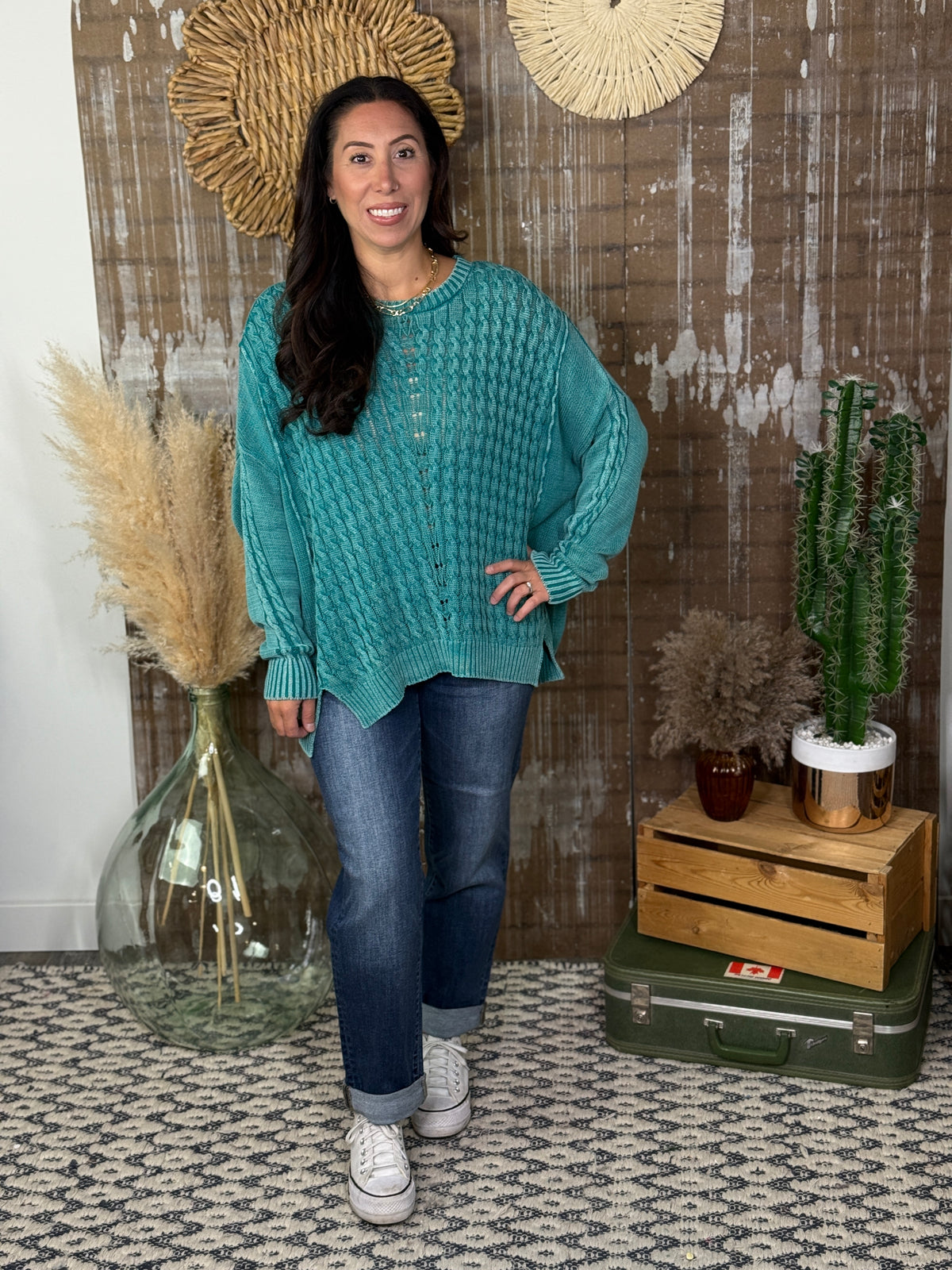Lightweight Teal Cable Sweater