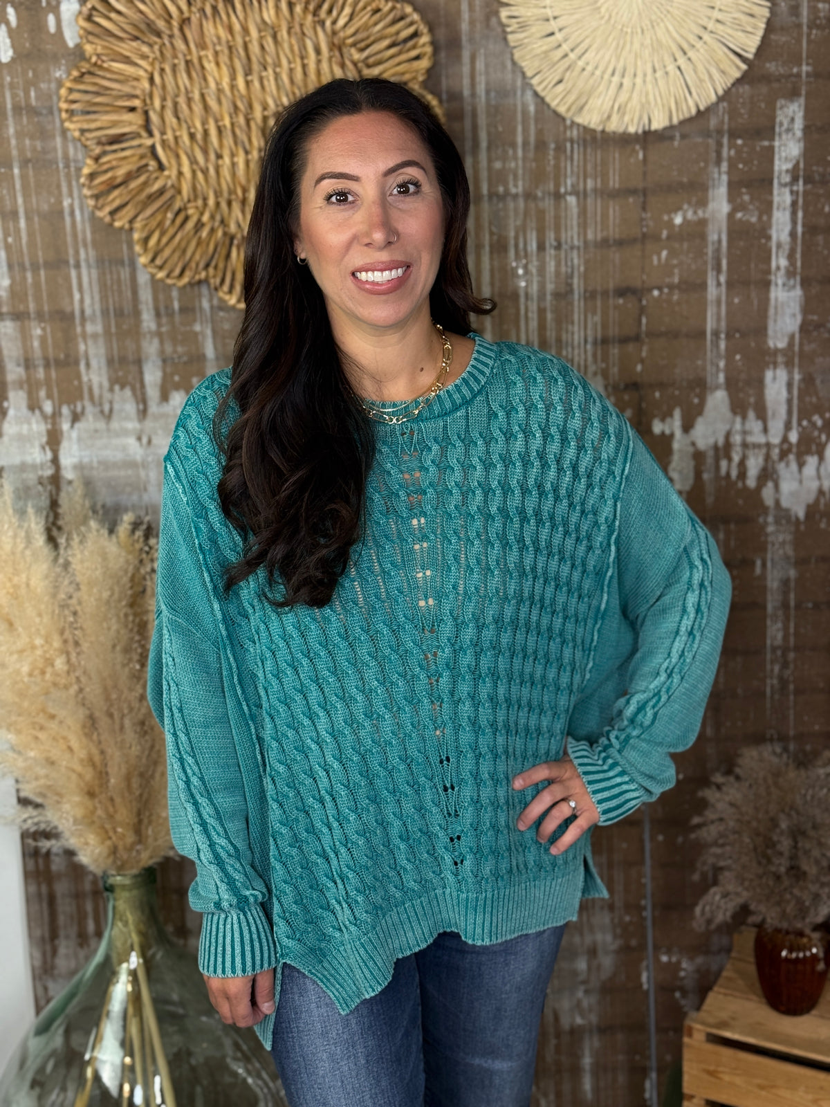 Lightweight Teal Cable Sweater