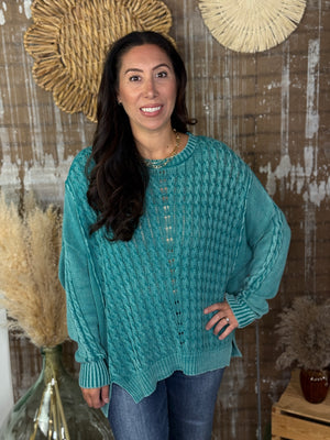 Lightweight Teal Cable Sweater