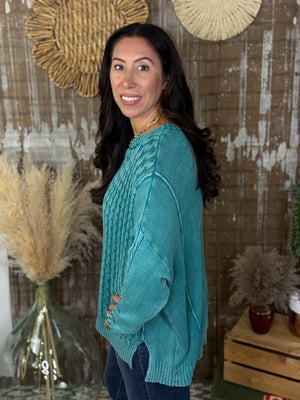 Lightweight Teal Cable Sweater