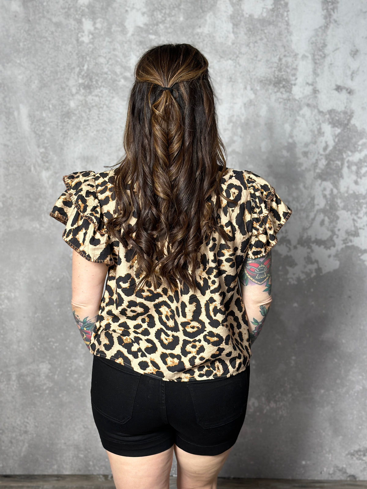 Leopard Top with Basket Weave Trim