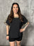 Black Short Sleeve Top with Leopard Trim