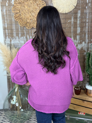 Short Sleeve Large Knit Sweater - Orchid