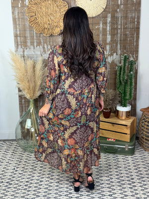 Brown 3/4 Sleeve Collared Dress