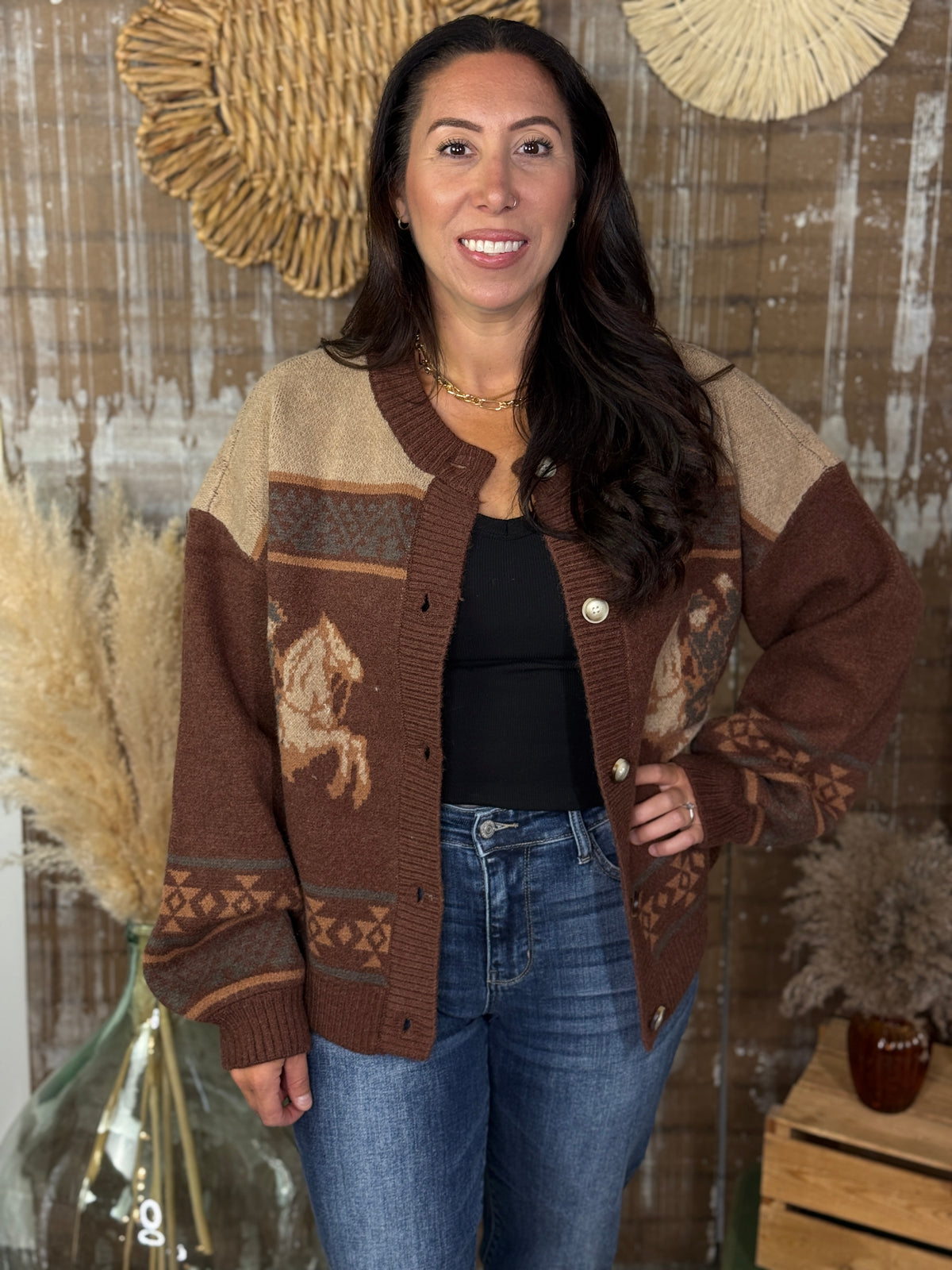 Brown Geo Horse Cardigan