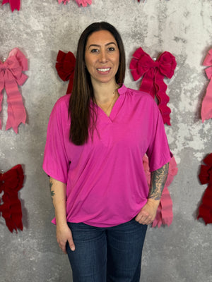 The Wrinkle Free Breeze Top - Magenta (Small - 3X)