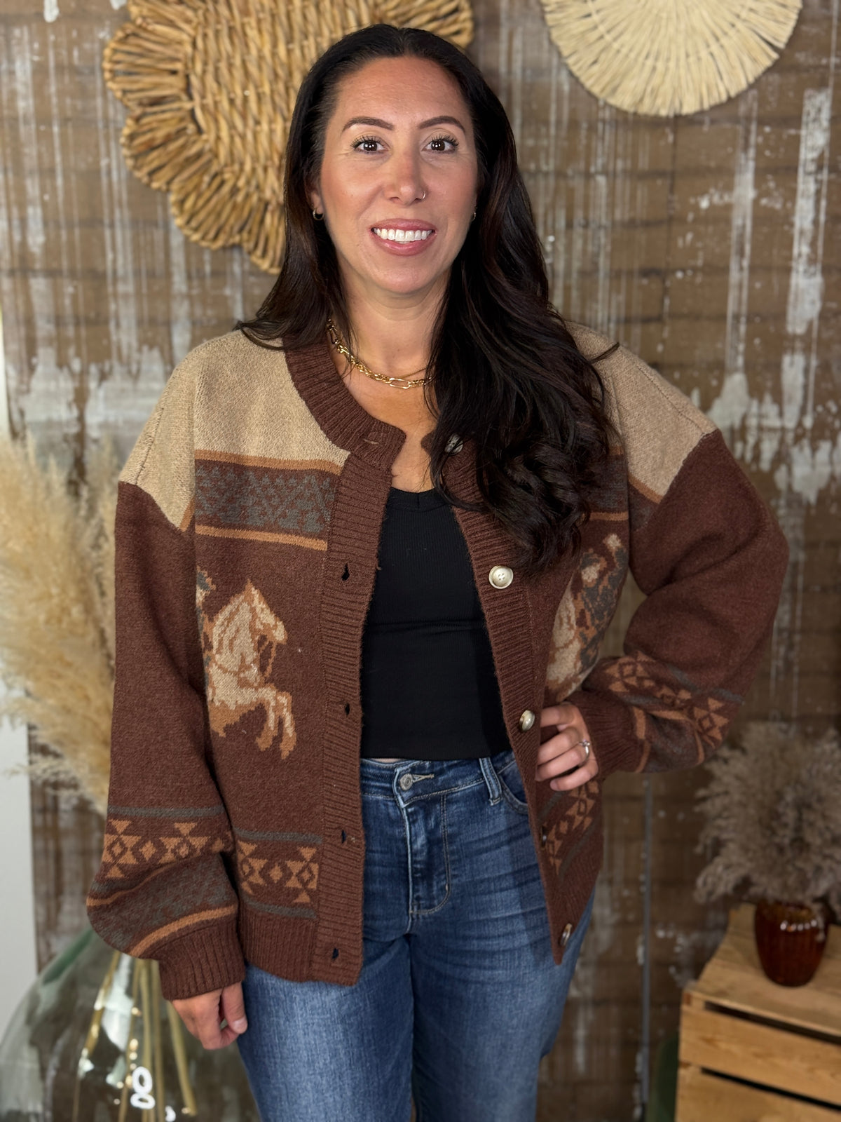 Brown Geo Horse Cardigan