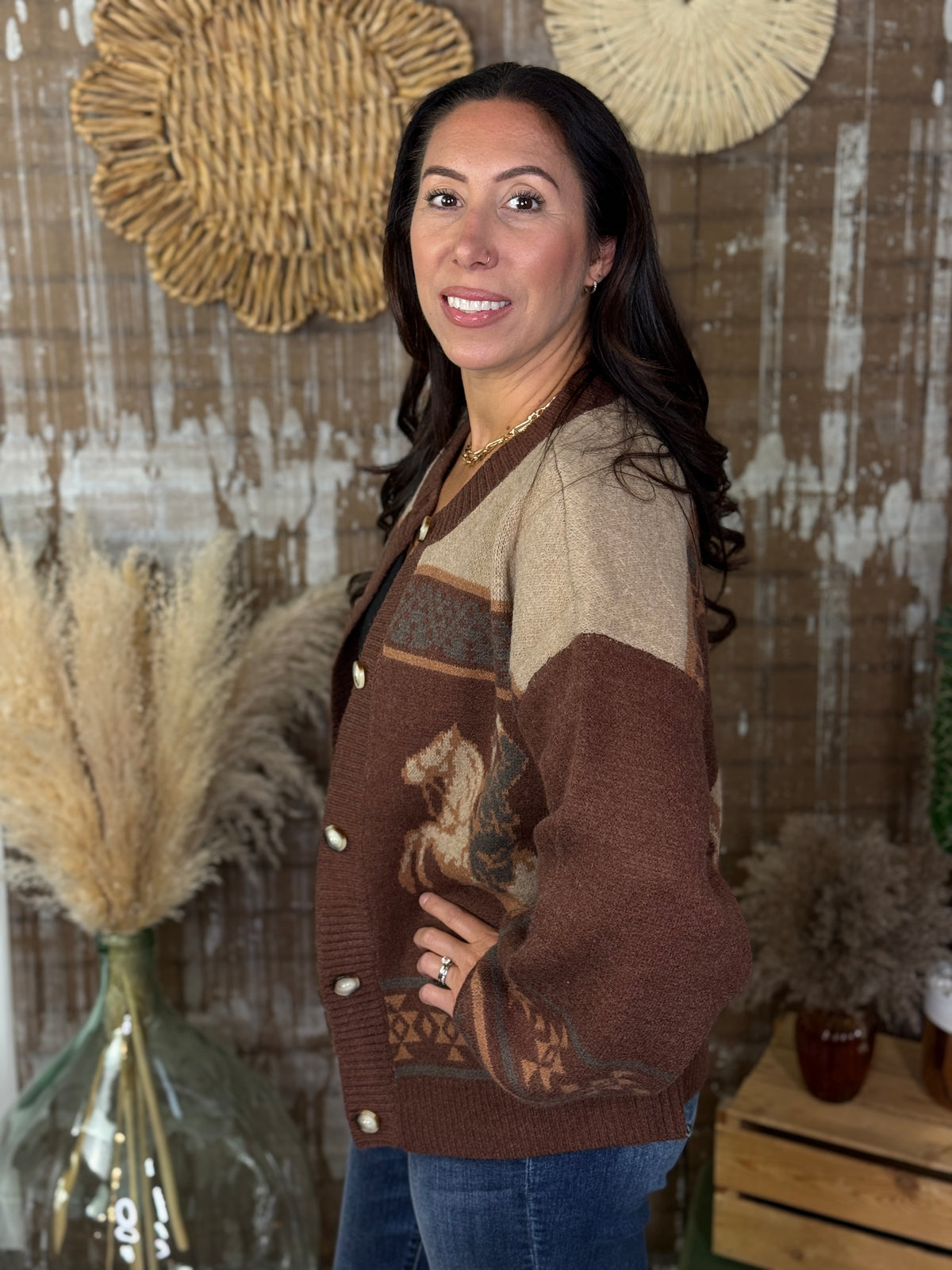 Brown Geo Horse Cardigan