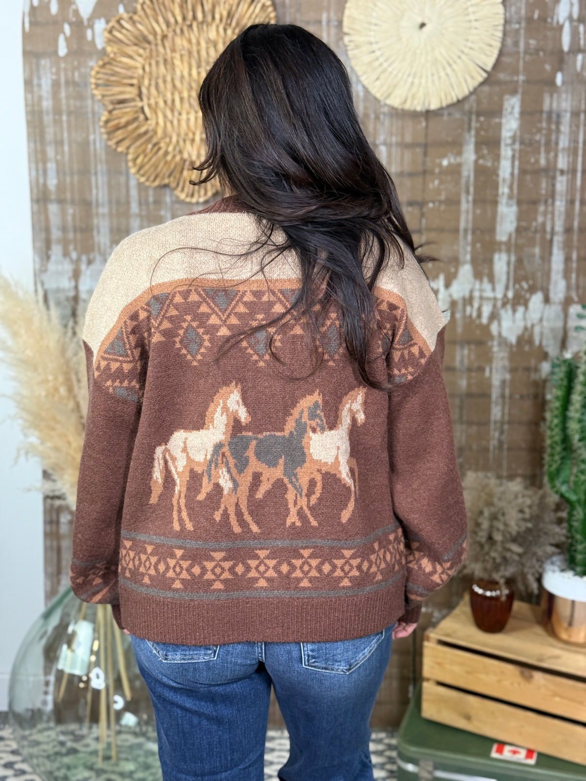 Brown Geo Horse Cardigan