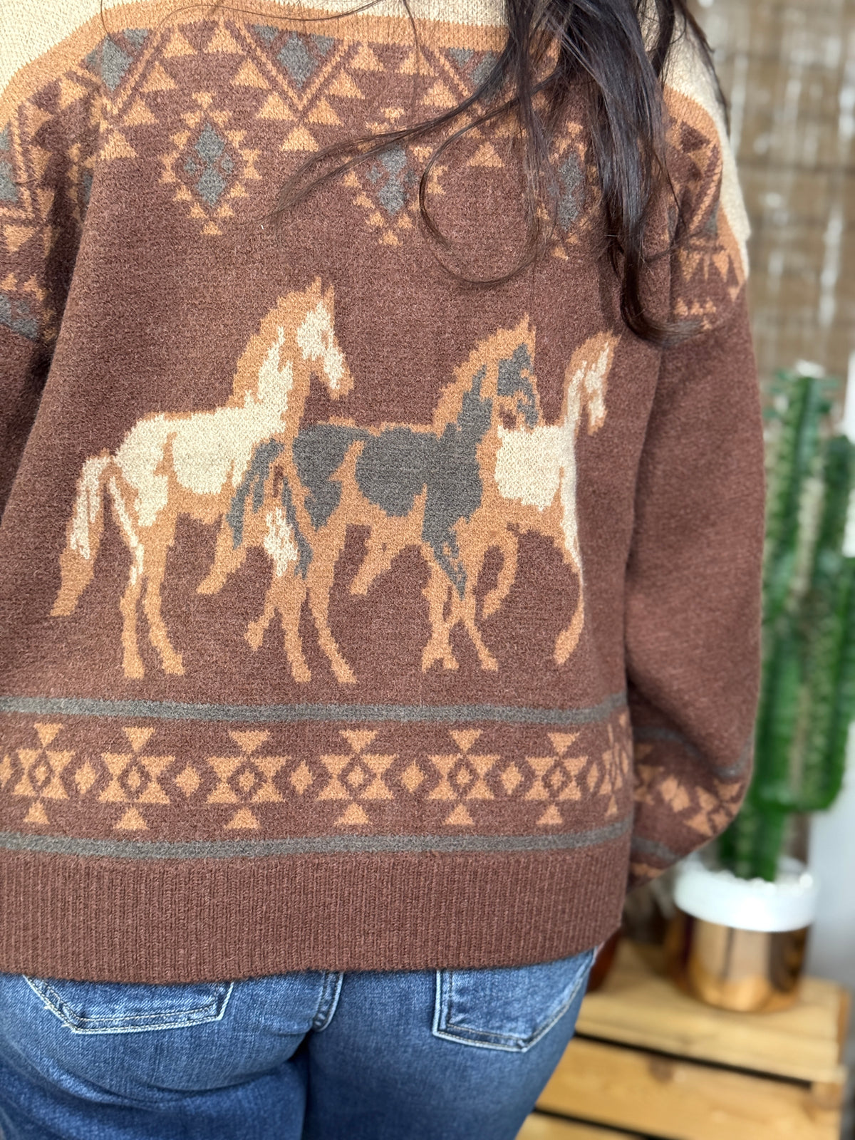 Brown Geo Horse Cardigan