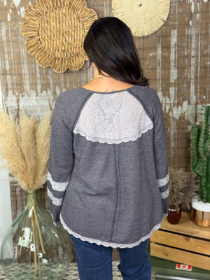 Grey Lace Thermal Long Sleeve Top