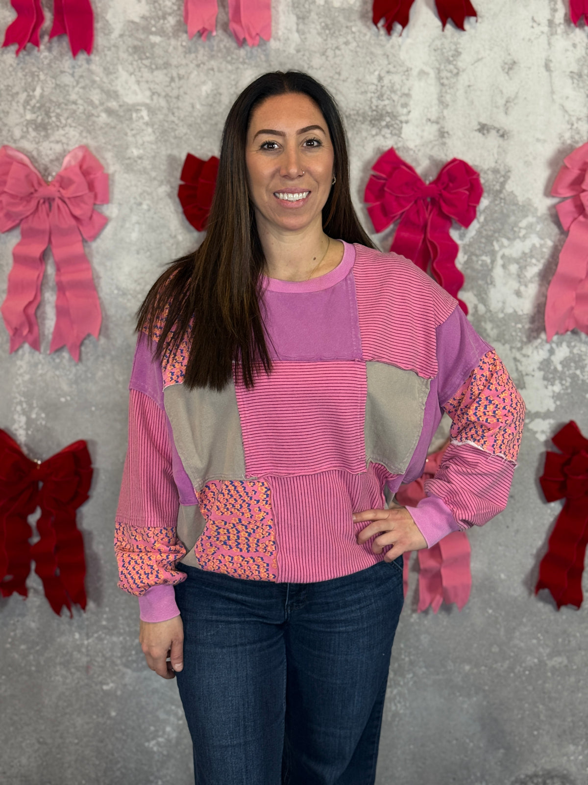 Mineral Pink Boho Patch Sweatshirt