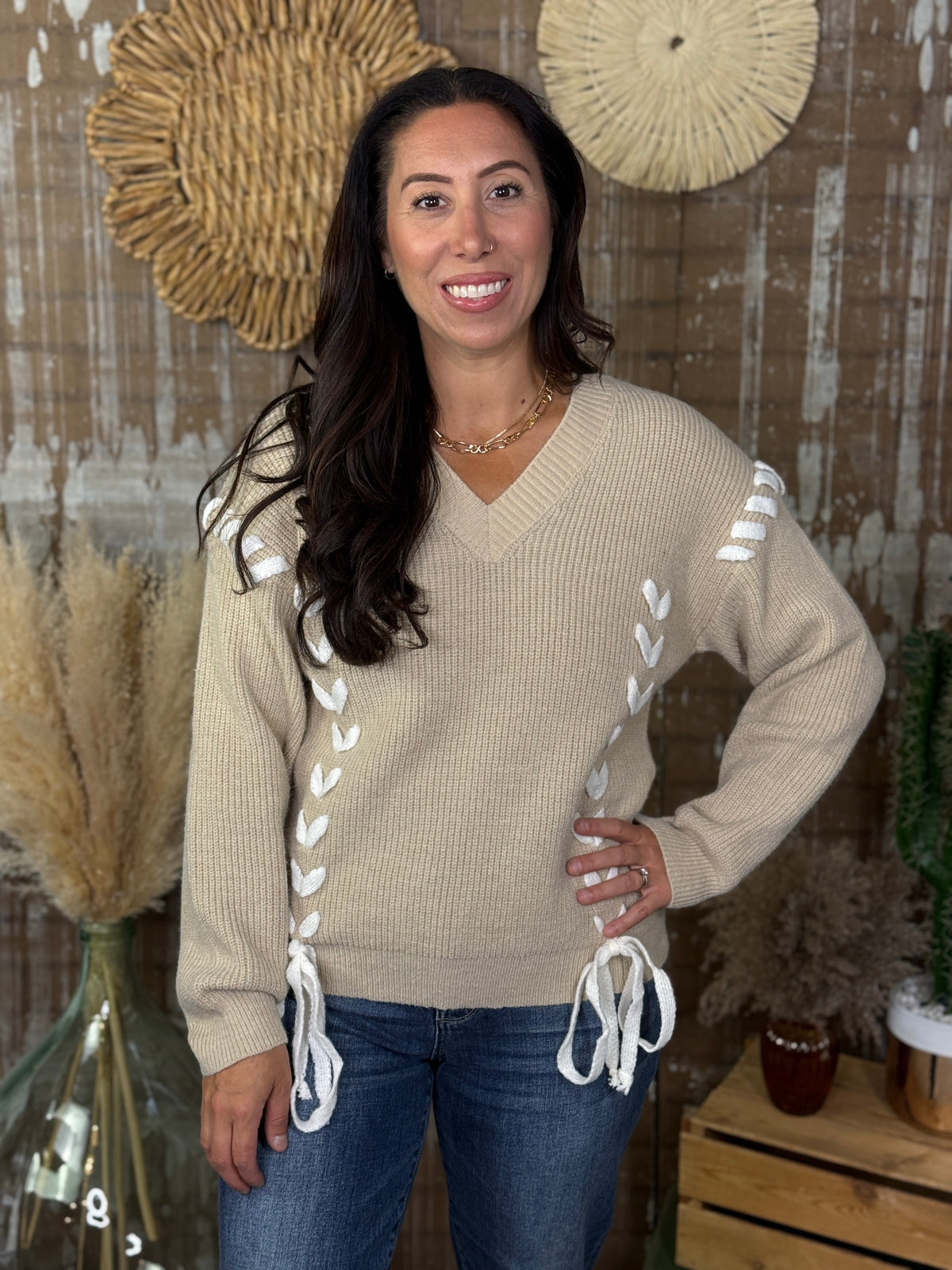 Accent Stitch Vneck Sweater  (Small - 3X)