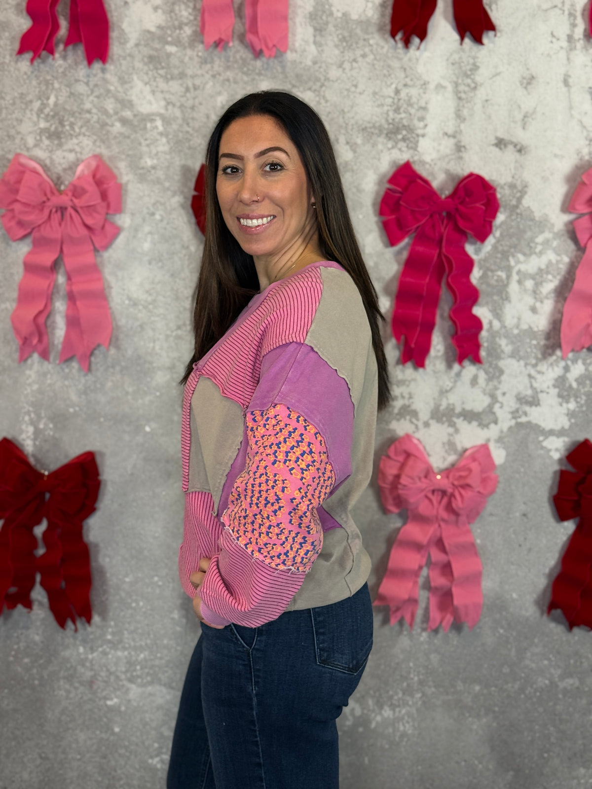 Mineral Pink Boho Patch Sweatshirt