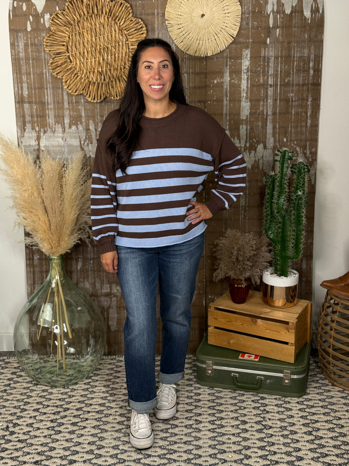 Brown and Blue Stripe Sweater