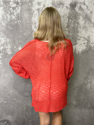 Loose Knit Lightweight Sweater - Dark Coral (Small - 3X)