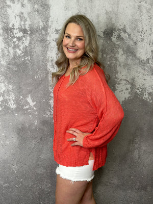 Loose Knit Lightweight Sweater - Dark Coral (Small - 3X)