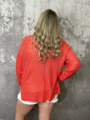 Loose Knit Lightweight Sweater - Dark Coral (Small - 3X)