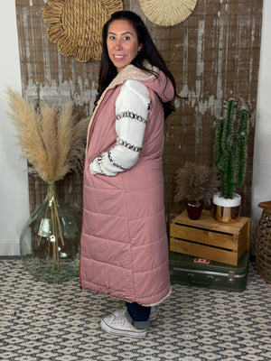Sherpa Lined Puffer Vest - Blush