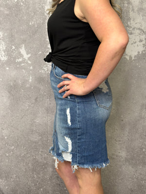 Risen Distressed Denim Skirt (Small - 3X) RESTOCK