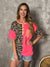 Leopard Block Button Tee - Neon Pink/Orange  (Small - 3X)