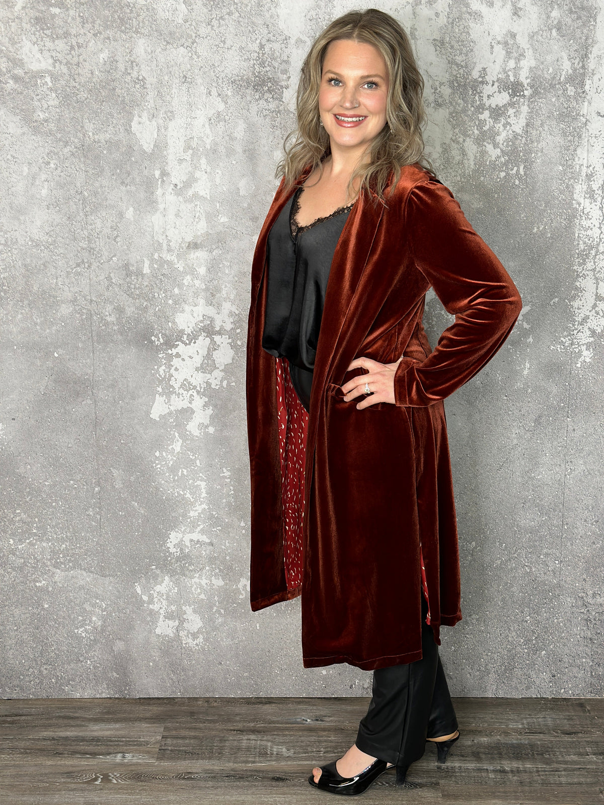 Velvet Duster Coat -  Rust (XS - 3X) - FINAL SALE