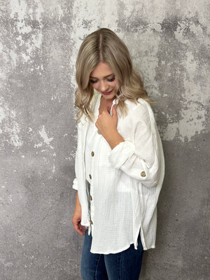 White Gauze Button Up Top - (Small - 3X) - RESTOCK