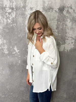 White Gauze Button Up Top - (Small - 3X) - FINAL SALE